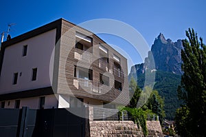 Modern wooden house in Italian Alps