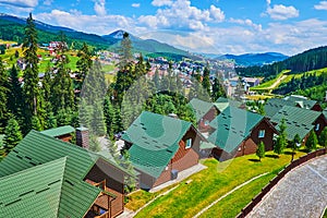 The modern wooden houses in mountains, Bukovel, Carpathians, Ukraine