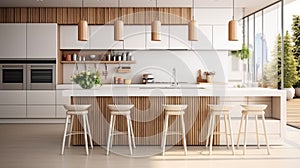 Modern and wooden kitchen interior design. architecture idea