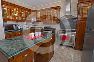 Modern wooden kitchen in a luxury villa
