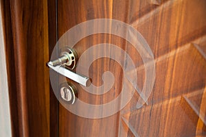 Modern wooden looking steel door, security lock system
