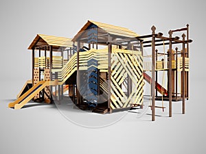 Modern wooden playground for teens in summer on the beach 3d render on gray background with shadow