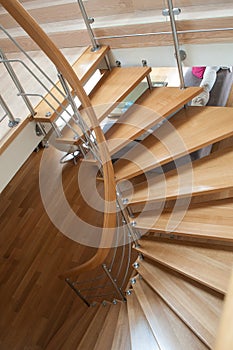 Modern wooden spiral stairs