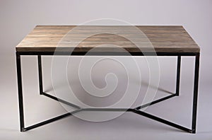Modern wooden table studio shot on white background