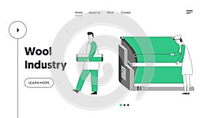 Modern Wool Textile Factory Website Landing Page. Plant Machinery Equipment, Machine for Yarn Producing