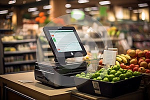 Modern Woolworths Self-Checkout with POS Machine. AI