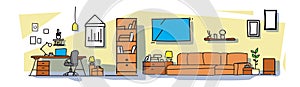 Modern workplace cabinet furniture empty no people house living room interior rest zone and workplace concept colorful