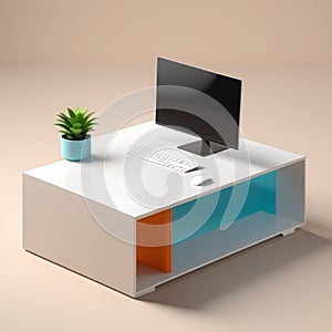 modern workplace with computer compu on a desk. 3d