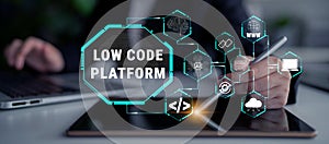 Modern Workplace Technology with Low Code Platform Concept Featuring Digital Tools and Application Development Process