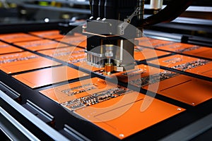 Modern workshop with automated chip mounter for efficient circuit board manufacturing process