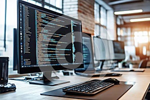 Modern Workspace with Coding Display