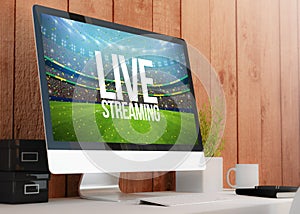 modern workspace with computer live streaming