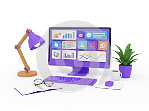 Modern workspace with data analytics display