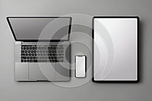 Modern Digital Devices Mockup Set on Grey Background