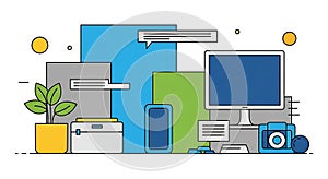 Modern Workspace Flat Line Vector Illustration