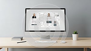 Modern Workspace with HR Management Software on Computer Screen