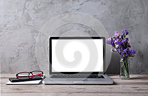 Modern workspace interior design with cement wall