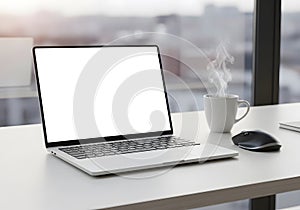 Modern Workspace with Laptop and Coffee