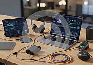 Modern workspace setup with multiple devices