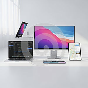Modern workspace setup with multiple devices
