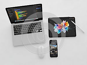 Modern workspace setup with multiple devices