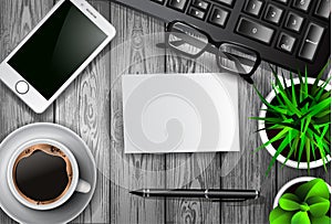 Modern workspace vector set with stationery