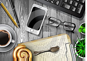 Modern workspace vector set with stationery