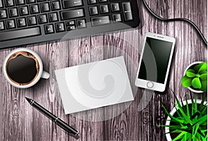 Modern workspace vector set with stationery