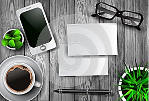 Modern workspace vector set with stationery