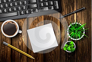 Modern workspace vector set with stationery