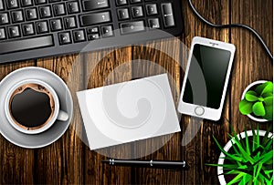 Modern workspace vector set with stationery