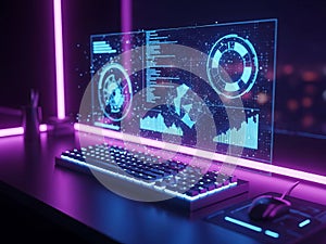 Modern workstation with data analytics display