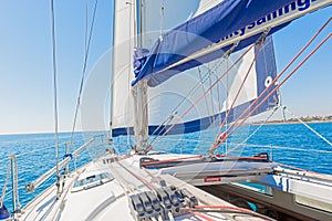 Modern Yacht main sail and deck