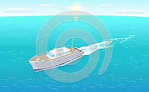 Modern Yacht Sailing in Deep Blue Waters Vector