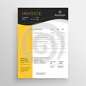 Modern yellow black vector invoice template design
