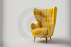 Modern yellow chair, white backdrop, isolated