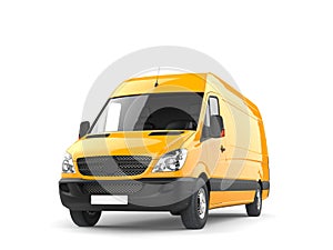 Modern yellow delivery van - front view