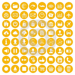 Modern yellow flat icon set of web, multimedia and business icon