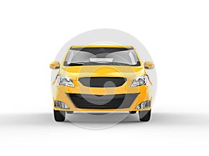Modern yellow generic compact small car - front view