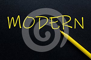 Modern Yellow Pen with yellow text own rent at the black background