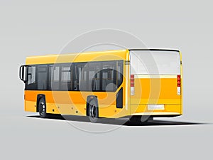 Modern yellow realistic bus isolated on gray background. back view. 3d rendering.