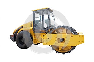 Modern yellow road roller separately