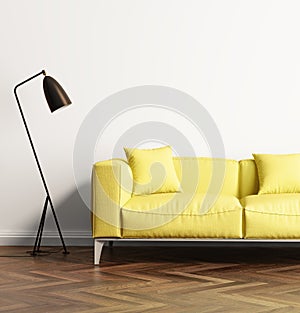 Modern yellow sofa in a fresh living room