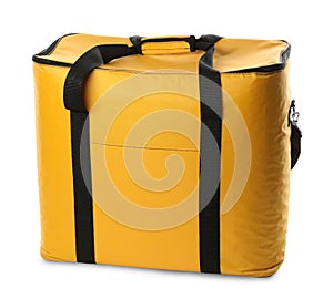 Modern yellow thermo bag isolated on white