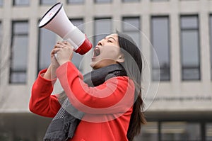 Modern young Chinese woman protesting
