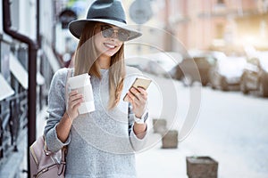 Modern young woman in a big city