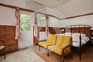 Modernised 17th century cottage interior bedroom