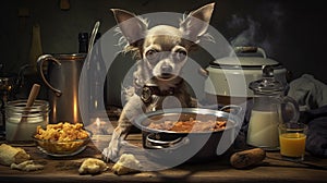 Modernism-inspired Cooking Halloween Pet: Chihuahua At The Table