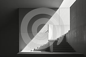 Modernist architecture, staircase with shadows and light.