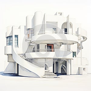 Modernist Art Deco Building: A Photorealistic Drawing In White